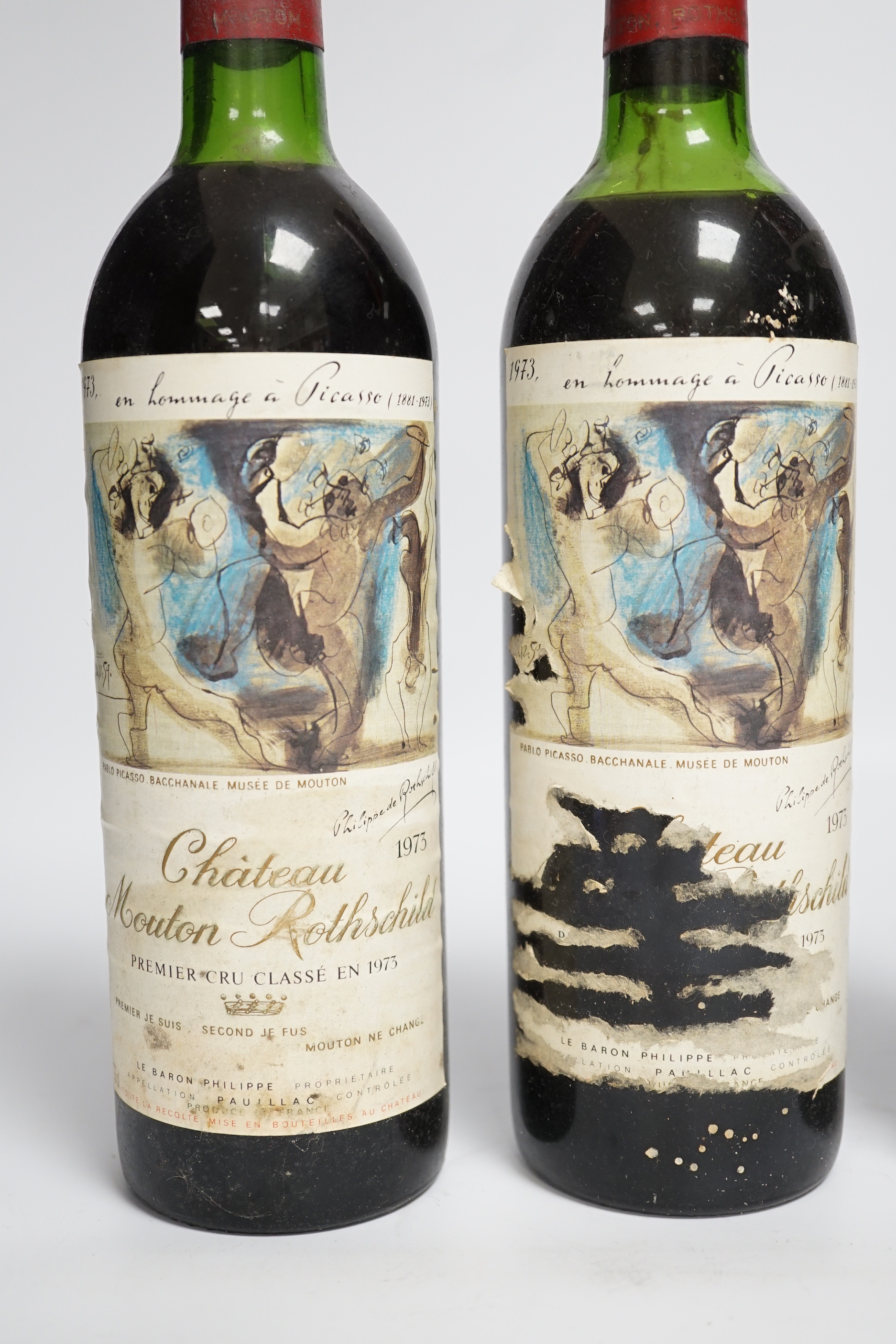 Three bottles of Chateau Mouton Rothschild, premiere cru classe 1973